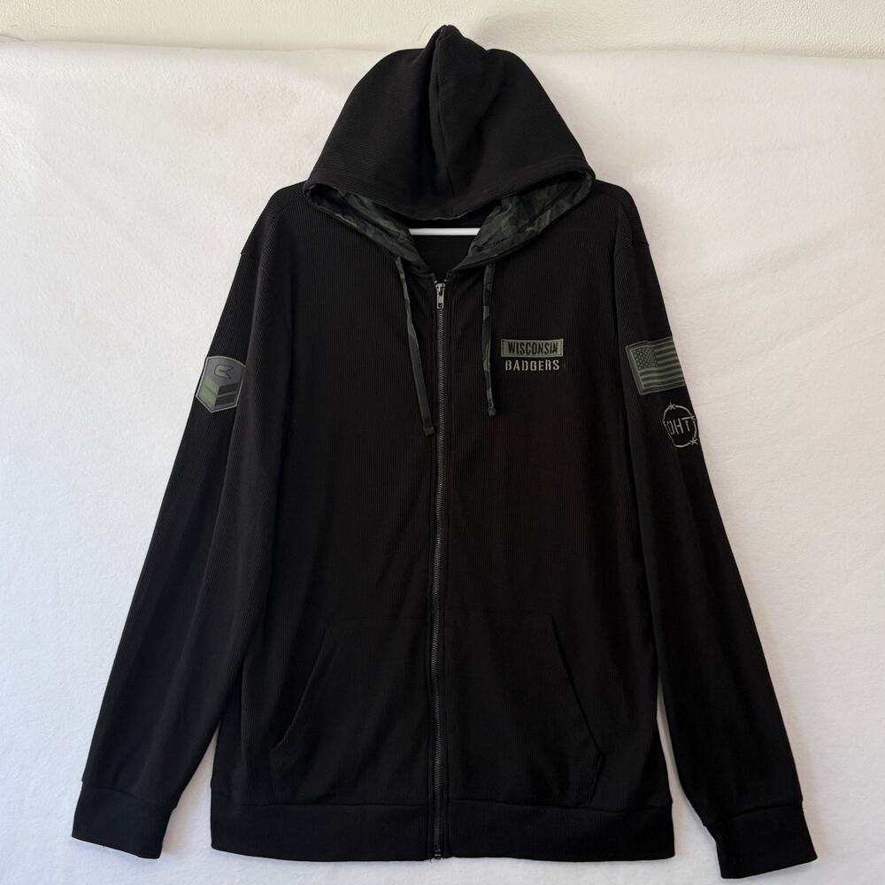 Wisconsion Badgers Collage Football Sport Waffle Full Zip Hoodie Mens XL